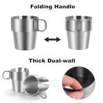 4-Pack Stainless Steel Camping Cups with Foldable Handle, 10 oz Camping Coffee Mugs with Double Wall Design, Ideal for Outdoor Activities, Travel, and Home Use