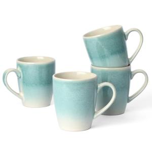 famiware Coffee Mugs Set, 13 oz Mug Set of 4, Stoneware Cups for Latte, Hot Tea, Mocha, Cocoa, Cappuccino, Microwave and Dishwasher Safe, Glacier Series, Aqua