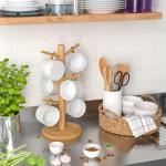 Wisuce Bamboo Coffee Mug Holder Tree, Thicker Base Coffee Cup Holder Stand for Counter, Mug Rack with 6 Hooks (Natural)