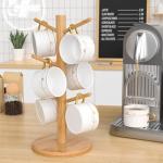 Wisuce Bamboo Coffee Mug Holder Tree, Thicker Base Coffee Cup Holder Stand for Counter, Mug Rack with 6 Hooks (Natural)