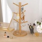 Wisuce Bamboo Coffee Mug Holder Tree, Thicker Base Coffee Cup Holder Stand for Counter, Mug Rack with 6 Hooks (Natural)