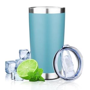 FLIFQI 20oz Tumbler with Lid Double Wall Vacuum Insulated Travel Coffee Mug Stainless Steel Thermal Cup Powder Coated Sturdy Coffee Tumbler for Hot and Cold Beverage (Glacier blue,1)