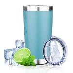 FLIFQI 20oz Tumbler with Lid Double Wall Vacuum Insulated Travel Coffee Mug Stainless Steel Thermal Cup Powder Coated Sturdy Coffee Tumbler for Hot and Cold Beverage (Glacier blue,1)