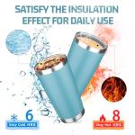 FLIFQI 20oz Tumbler with Lid Double Wall Vacuum Insulated Travel Coffee Mug Stainless Steel Thermal Cup Powder Coated Sturdy Coffee Tumbler for Hot and Cold Beverage (Glacier blue,1)