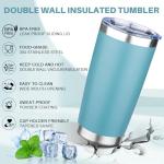 FLIFQI 20oz Tumbler with Lid Double Wall Vacuum Insulated Travel Coffee Mug Stainless Steel Thermal Cup Powder Coated Sturdy Coffee Tumbler for Hot and Cold Beverage (Glacier blue,1)