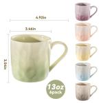 slsgwoc Porcelain Coffee Mugs Set of 6 with Hand Pinch Texture, Non-toxic, Stylish Gift 13 OZ Ceramic Coffee Tea Milk Coco Mug, Microwave and Dishwasher Safe (Multicolor)