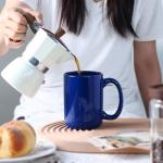 Smilatte 16 OZ Porcelain Coffee Mug, Classic Blank Ceramic Cup with Large Handle for Tea Latte Cappuccino, Blue