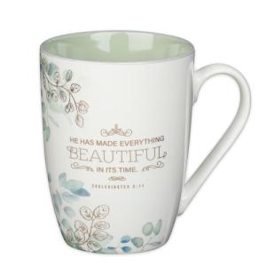 Christian Art Gifts Ceramic Encouraging Coffee and Tea Mug for Women: Made Everything Beautiful - Ecclesiastes 3:11 Inspiration Bible Verse for Hot and Cold Beverages, White and Sage Green, 12 oz.