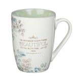 Christian Art Gifts Ceramic Encouraging Coffee and Tea Mug for Women: Made Everything Beautiful - Ecclesiastes 3:11 Inspiration Bible Verse for Hot and Cold Beverages, White and Sage Green, 12 oz.