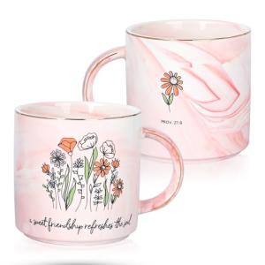 Christian Gifts for Women,Friendship Gifts for Women Friends, Floral Ceramic Mug for Best Friend,Inspirational Scripture Friends Coffee Mug 14 oz with Bible Verse:A Sweet Friendship Refreshes the Soul