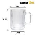 6 PACK Glass Coffee Cups with Handle & Spoon, 12 OZ Glass Coffee Mugs, Ribbed Glass Cups, Clear Tea Cup for Hot/Cold Beverages, Glassware Set for Americano, Latte, Cappuccino