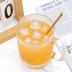 6 PACK Glass Coffee Cups with Handle & Spoon, 12 OZ Glass Coffee Mugs, Ribbed Glass Cups, Clear Tea Cup for Hot/Cold Beverages, Glassware Set for Americano, Latte, Cappuccino