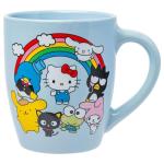 Silver Buffalo Sanrio Hello Kitty and Friends Featuring Badtz-Maru, My Melody, Cinnamoroll, Pompompurin, Tuxedo Sam, Keroppi, and Chococat Rainbow Jumbo Curved Ceramic Mug, 25 Ounces