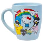 Silver Buffalo Sanrio Hello Kitty and Friends Featuring Badtz-Maru, My Melody, Cinnamoroll, Pompompurin, Tuxedo Sam, Keroppi, and Chococat Rainbow Jumbo Curved Ceramic Mug, 25 Ounces