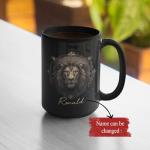 Personalized Lion Themed Coffee Mug, Black Ceramic Cup With Geometric Design, Gift For Lion Lovers, Custom Choose Name, 11oz & 15oz Zodiac-Inspired Cup
