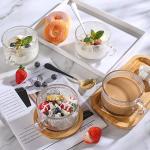 Bandesun Vintage Glass Coffee Mugs Tea Cups, 14 Oz Set of 2 - Stackable Embossed, Glassware with Handle, for Cappuccino, Latte, Cereal, Yogurt, Beverage Hot/Cold, Milk