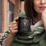 Personalized Lion Themed Coffee Mug, Black Ceramic Cup With Geometric Design, Gift For Lion Lovers, Custom Choose Name, 11oz & 15oz Zodiac-Inspired Cup