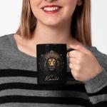 Personalized Lion Themed Coffee Mug, Black Ceramic Cup With Geometric Design, Gift For Lion Lovers, Custom Choose Name, 11oz & 15oz Zodiac-Inspired Cup