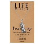 Quan Jewelry Stack of Tea Cups Pendant Necklace with Inspirational Quote, Handmade Gifts for Women