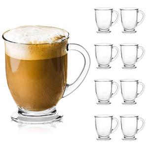Coffee Mugs Set of 8, Clear Large Coffee Mug 15 OZ With Handles，Transparent Tea Cup for Hot/Cold Beverages, Glassware Set for Americano, Latte, Cappuccino