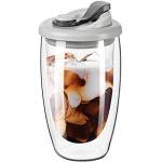 PARACITY Double Wall Glass Coffee Mug, Glass Coffee Cup with Silicone Lid 15 OZ, Insulated Coffee Mug, High Borosilicate Glass Double Walled Cup Portable & Household (Grey)