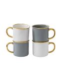 MELETĒ Stoneware Electroplated Mug Set of 4-15oz Ceramic Coffee & Tea Cups with Gold Handle - Perfect for Hot & Iced Drinks - Dishwasher Safe - Modern Chic Design - Ivory White & Gray - Ideal Gift