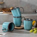 Henten Home Ceramic Coffee Mugs 14 OZ, Teal Porcelain Mug Set of 4, Latte Mugs for Milk, Tea or Hot Chocolate (Turquoise)