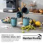 Henten Home Ceramic Coffee Mugs 14 OZ, Teal Porcelain Mug Set of 4, Latte Mugs for Milk, Tea or Hot Chocolate (Turquoise)