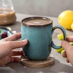 Henten Home Ceramic Coffee Mugs 14 OZ, Teal Porcelain Mug Set of 4, Latte Mugs for Milk, Tea or Hot Chocolate (Turquoise)