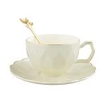 fanquare Vintage Yellow Tea Cup with Spoon, 7oz Single Coffee Cup and Saucer, Porcelain Tea Cup for Espresso, Cappuccino (FKT0513D)
