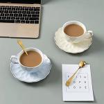 fanquare Vintage Yellow Tea Cup with Spoon, 7oz Single Coffee Cup and Saucer, Porcelain Tea Cup for Espresso, Cappuccino (FKT0513D)