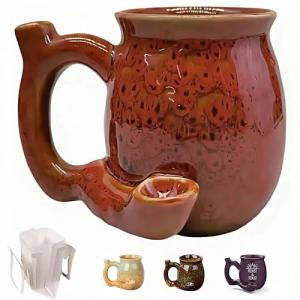 Wake and Bake Coffee Mug Novelty Glazed Ceramic Coffee Pot Shaped Cup with Ergonomic Handle Dishwasher Microwave Safe Fathers Day Halloween Christmas Gifts for Coffee Lovers (with Filters) (red)