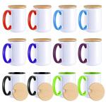 RAINBOWTIE Sublimation Mugs Set of 12, 15 oz Sublimation Coffee Mugs with Bamboo Lid, Tazas Para Sublimar, Mug Sets, Coffee Cup with Lid,6 Assorted Colors