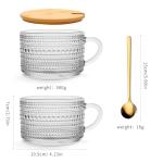 Today's Present 4pcs Vintage Glass Coffee Mugs Gifts for Women, Overnight Oats Containers With Bamboo Lids and Spoons, 14oz Clear Embossed Drinking Glass Cups, Tea Cups, Iced Coffee Glasses