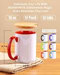 RAINBOWTIE Sublimation Mugs Set of 12, 15 oz Sublimation Coffee Mugs with Bamboo Lid, Tazas Para Sublimar, Mug Sets, Coffee Cup with Lid,6 Assorted Colors