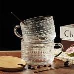 Today's Present 4pcs Vintage Glass Coffee Mugs Gifts for Women, Overnight Oats Containers With Bamboo Lids and Spoons, 14oz Clear Embossed Drinking Glass Cups, Tea Cups, Iced Coffee Glasses