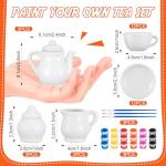 PullCrease 45 Pcs Porcelain Mini Tea Cup Set Including Porcelain Dishes Brush Children Ceramic Play DIY Craftfor Kids Girls 6-8 and up Party Birthday Gift Baby Shower Wedding Supplies(Cute Style)