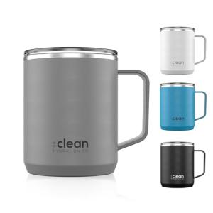 The Clean Hydration Company Coffee Cup Travel Mug Insulated - 12 Oz | Ceramic Lined Tumbler Cup with Lid | Reusable Office Mug | Double Wall Vacuum Eco-Friendly, BPA-Free (Gray)
