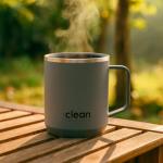 The Clean Hydration Company Coffee Cup Travel Mug Insulated - 12 Oz | Ceramic Lined Tumbler Cup with Lid | Reusable Office Mug | Double Wall Vacuum Eco-Friendly, BPA-Free (Gray)