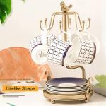 LWXPAIYY Coffee Mug Tree Holder Countertop,Tea Cup Mug Holders with Small Storage Area for Counter, Metal Coffee TeaCups Stand Storage Rack Holder for Counter Top 6 Hooks(Gold)