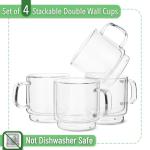 BTaT- Stackable Double Wall Glass Cups, Set of 4 (8 oz, 240 ml), Tea and Coffee Mugs, Cappuccino, Latte Cups, Clear