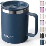 TILUCK 12 oz Insulated Coffee Mug with Lid,Stainless Steel Travel Mug Cup with Handle for Hot or Cold Drinks(DarkBlue, 12oz)