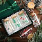 RimCereal 6 Pcs Christmas Glass Cups with Bamboo Lids and Straws 16 oz Gingerbread Candy Cane Snowflake Iced Coffee Mugs Bulk Holiday Glass Tumblers Christmas Stuff for Women Men Party Office Gifts
