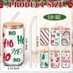 RimCereal 6 Pcs Christmas Glass Cups with Bamboo Lids and Straws 16 oz Gingerbread Candy Cane Snowflake Iced Coffee Mugs Bulk Holiday Glass Tumblers Christmas Stuff for Women Men Party Office Gifts