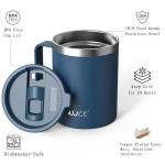 TILUCK 12 oz Insulated Coffee Mug with Lid,Stainless Steel Travel Mug Cup with Handle for Hot or Cold Drinks(DarkBlue, 12oz)