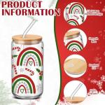 RimCereal 6 Pcs Christmas Glass Cups with Bamboo Lids and Straws 16 oz Gingerbread Candy Cane Snowflake Iced Coffee Mugs Bulk Holiday Glass Tumblers Christmas Stuff for Women Men Party Office Gifts