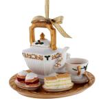 Holiday Tea Set Christmas Ornament – Formal British High Tea 3D Holiday Teapot & Teacups on Tray, Collectible Tree Decoration & Gift for Tea Lovers (Golden Christmas)
