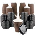 [400 SET]Harvest Pack 12 oz Disposable Coffee Cups, Insulated Ripple Double-Walled Paper Cup with Lid, Brown Geometric, Tea Hot Chocolate Drinks To go coffee cups