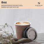 [600 SET]Harvest Pack 8 oz Disposable Coffee Cups, Insulated Ripple Double-Walled Paper Cup with Lid, Brown Geometric, Tea Hot Chocolate Drinks To go coffee cups