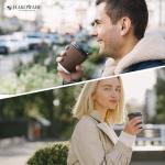 [600 SET]Harvest Pack 8 oz Disposable Coffee Cups, Insulated Ripple Double-Walled Paper Cup with Lid, Brown Geometric, Tea Hot Chocolate Drinks To go coffee cups